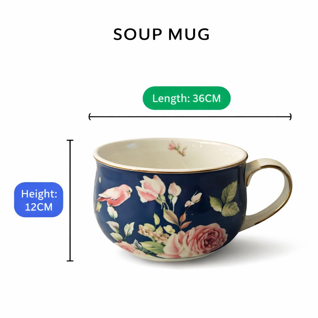 SansKora Midnight Azure Floral Soup Mug Set- (Set of 4 Pieces) - Image 2