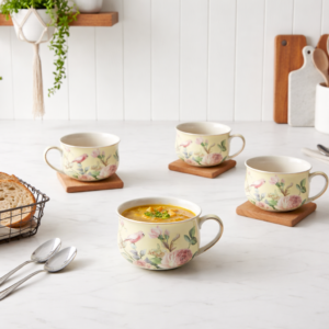 Golden Dawn Floral Soup Mug Set