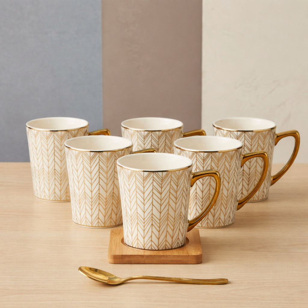 Sanskora – Golden Weave Coffee Tea Cups (Set of 6)