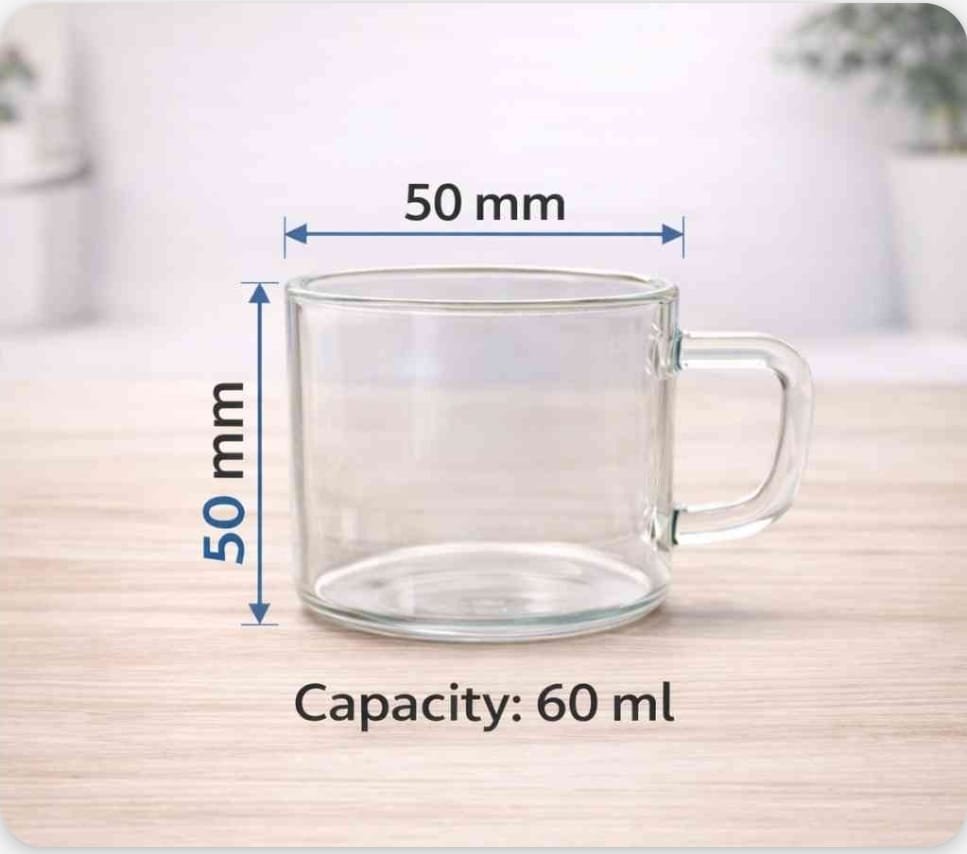 Sanskora -"Amrit" Borosilicate Mini Cutting Tea Cup (Set of 6Pieces) 60ml - Image 5